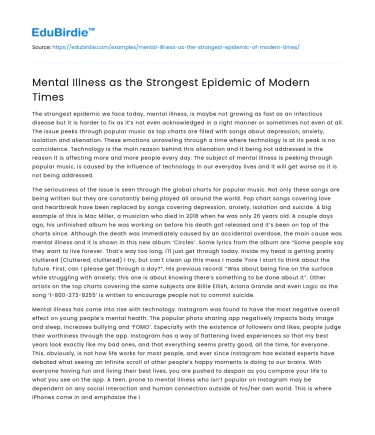 Mental Illness as the Strongest Epidemic of Modern Times