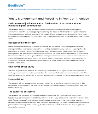 Waste Management in Impoverished Areas