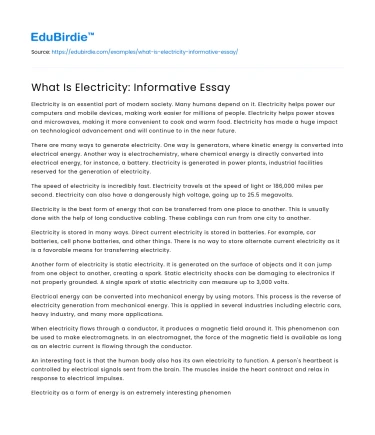 What Is Electricity: Informative Essay