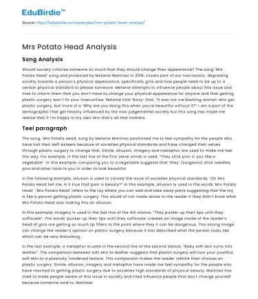 Mrs Potato Head Analysis