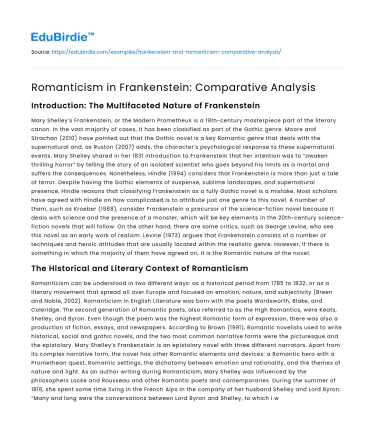 Romanticism in Frankenstein: Comparative Analysis
