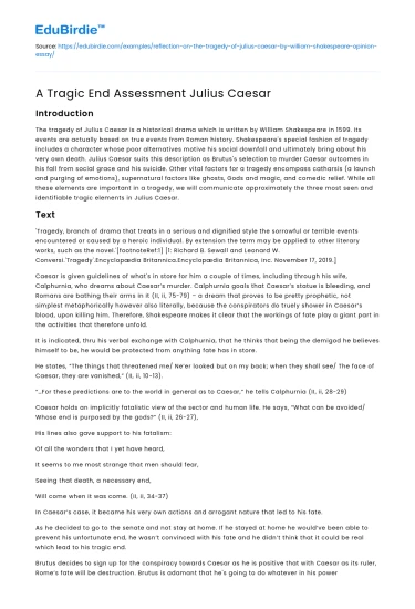 A Tragic End Assessment Julius Caesar