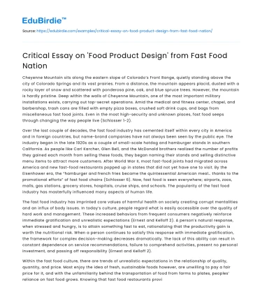 Critical Essay on ‘Food Product Design’ from Fast Food Nation