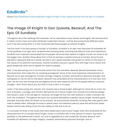 The Image Of Knight In Don Quixote, Beowulf, And The Epic Of Sundiata