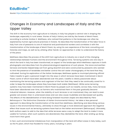 Changes in Economy and Landscapes of Italy and the Upper Valley