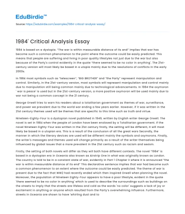 1984′ Critical Analysis Essay