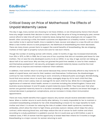 Impact of Unpaid Maternity Leave on Mothers