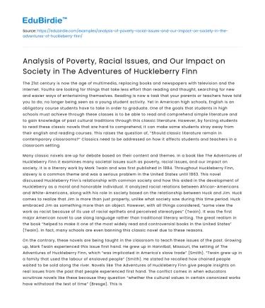 Poverty, Race, and Society in Huckleberry Finn