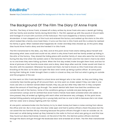 The Background Of The Film The Diary Of Anne Frank