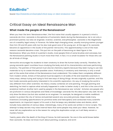 Critical Analysis of the Renaissance Archetype