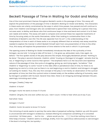 Beckett Passage of Time in Waiting for Godot and Molloy
