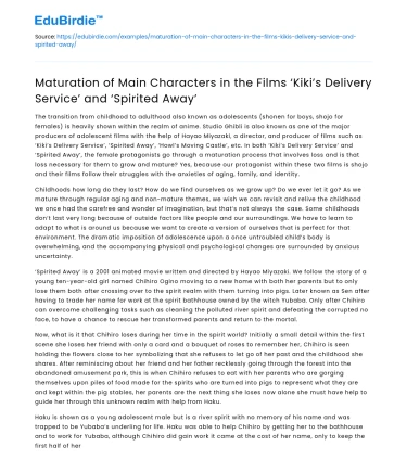Character development in ‘Kiki’s Delivery Service’ and ‘Spirited Away’