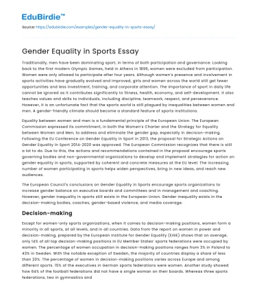 Gender Equality in Sports Essay