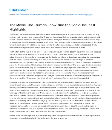 The Movie ‘The Truman Show’ and the Social Issues It Highlights
