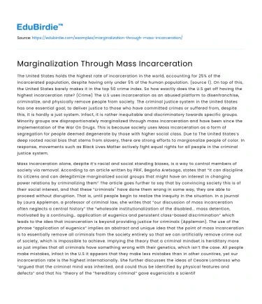 Marginalization Through Mass Incarceration