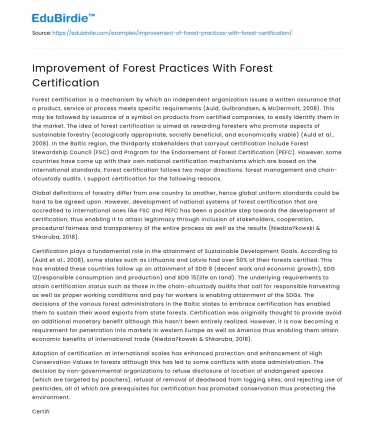 Improvement of Forest Practices With Forest Certification
