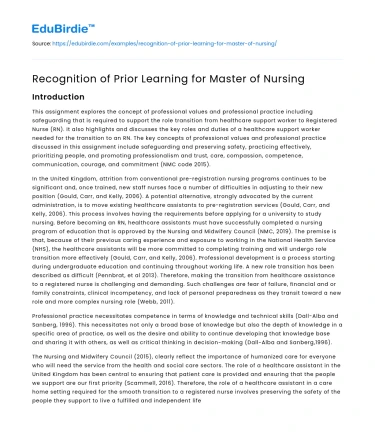 Recognition of Prior Learning for Master of Nursing