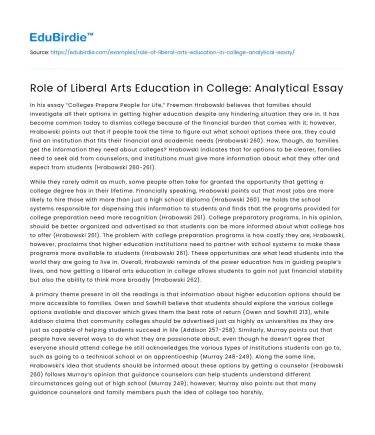 Role of Liberal Arts Education in College: Analytical Essay
