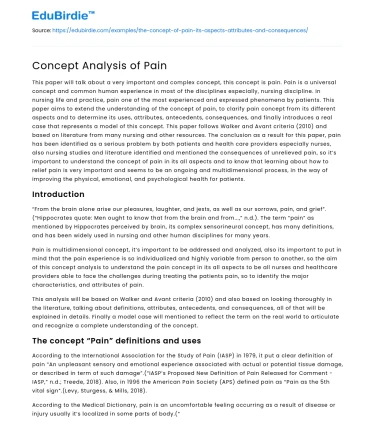Concept Analysis of Pain