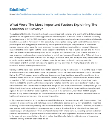 What Were The Most Important Factors Explaining The Abolition Of Slavery?