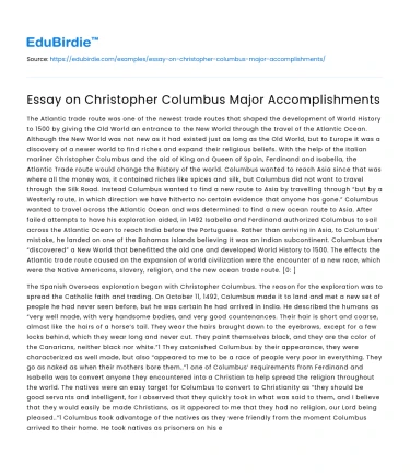Essay on Christopher Columbus Major Accomplishments