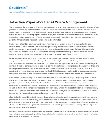 Reflection Paper About Solid Waste Management