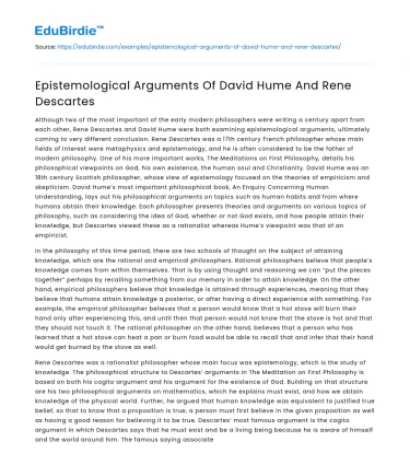 Epistemological Arguments Of David Hume And Rene Descartes