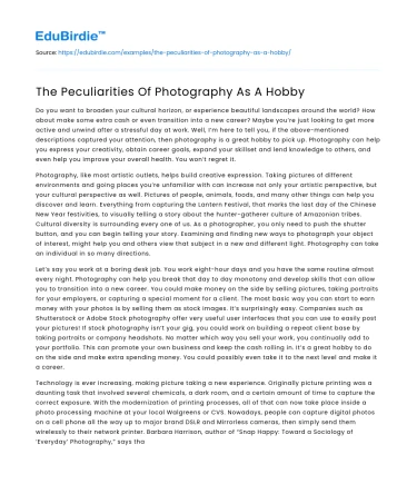 The Peculiarities Of Photography As A Hobby