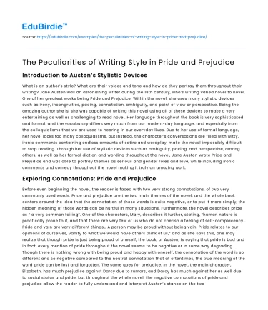 The Peculiarities of Writing Style in Pride and Prejudice