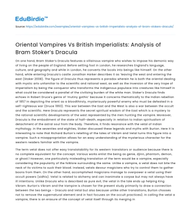 Analysis of Dracula: Oriental Vampires vs British Imperialists