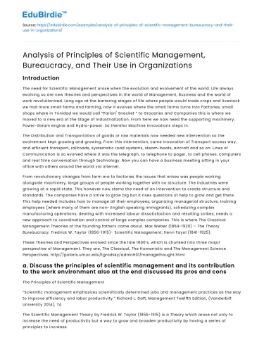 Analysis of Scientific Management Principles in Organizations