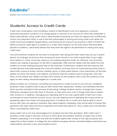 Students’ Access to Credit Cards