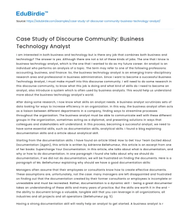 Case Study of Discourse Community: Business Technology Analyst