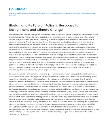 Bhutan’s Foreign Policy on Environment & Climate Change