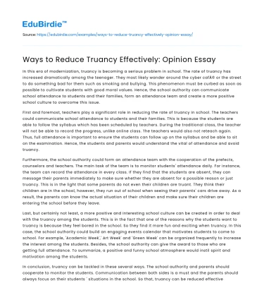 Ways to Reduce Truancy Effectively: Opinion Essay