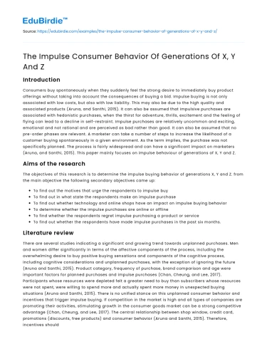 The Impulse Consumer Behavior Of Generations Of X, Y And Z