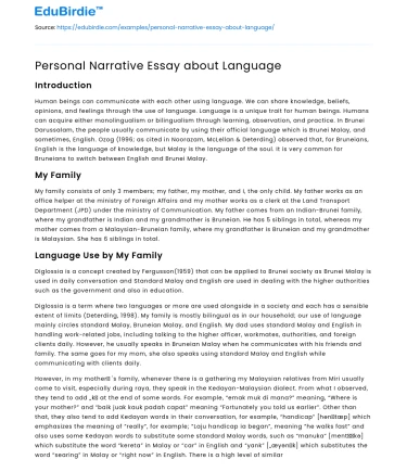 Personal Narrative Essay about Language