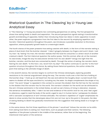 Rhetorical Question in ‘The Cleaving’ by Li-Young Lee