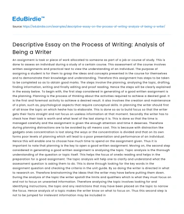 The Process of Writing: Analysis of Being a Writer