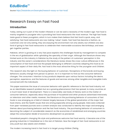 Fast Food on Modern Society