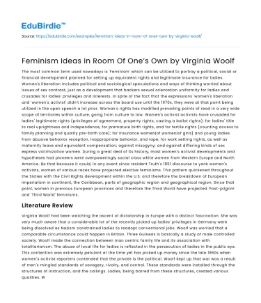 Feminism Ideas in Room Of One’s Own by Virginia Woolf