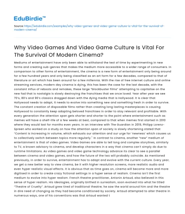 Importance of Video Games & Culture for Modern Cinema