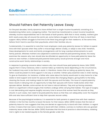 Should Fathers Get Paternity Leave: Essay