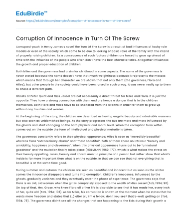 Corruption Of Innocence In Turn Of The Screw