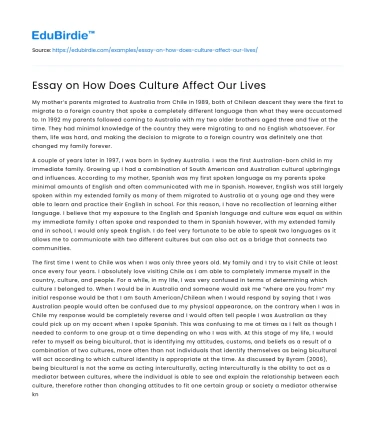Essay on How Does Culture Affect Our Lives