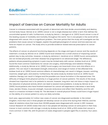 Impact of Exercise on Cancer Mortality for Adults