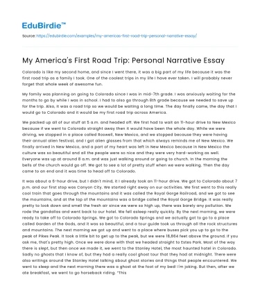 My America’s First Road Trip: Personal Narrative Essay