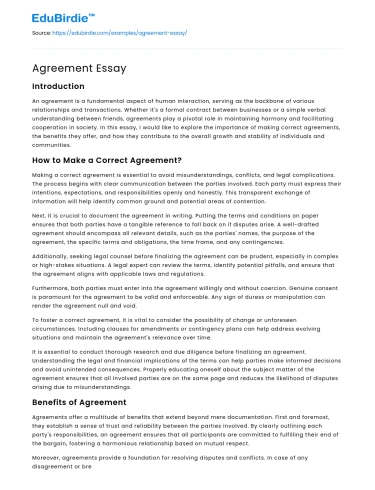 Agreement Essay