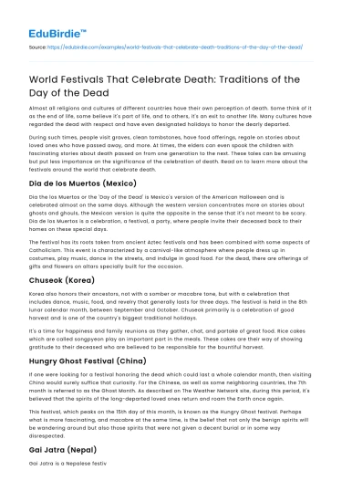 World Festivals That Celebrate Death: Traditions of the Day of the Dead