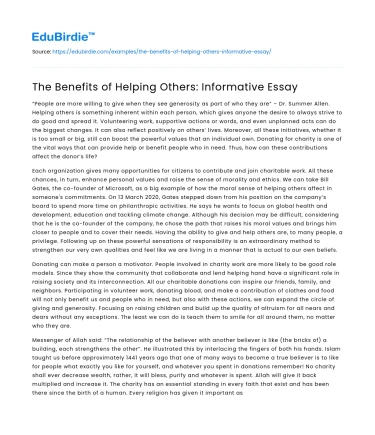 The Benefits of Helping Others: Informative Essay